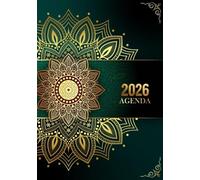 Agenda 2026 journalier: Une Page par Jour - 365 Jours avec Heure | Format A5 | Mandala Doré sur Fond Vert