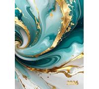 Agenda 2026 semainier: Grand format A4 | Planificateur professionnel | 1 semaine sur 2 pages - Couverture Marbré élégant Bleu Sarcelle , Blanc et Or