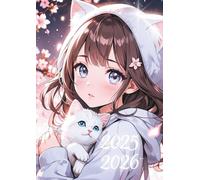 Agenda Fille: Anime Manga Chaton Kawaii | 1 JOUR PAR PAGE Journalier daté en français de septembre à juillet, PRIMAIRE COLLEGE | Souple | 2025 2026 | ... Université Rose, Chat Cute | 12x17 cm