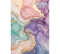 Agenda Scolaire 2026 2027: Marbre Coloré | Bi-journalier (deux jours par page) | 15x21 cm | Format A5 | Sept 2026 - juil 2027 | Pas cher | Collège et lycée | Fille | Rose, violet, bleu, vert & or