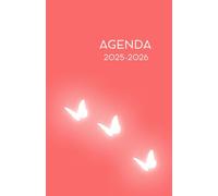 Agenda scolaire journalier 2025-2026-Thème animaux - Papillon lumineux - Corail (12.85x19.84 cm) 1 page pour 2 jours