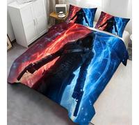 Agent 3D Bedding Set, Red & Blue Neon Spy Duvet Cover with Pillowcases, Bedding for Sci-Fi Fans 220x230cm