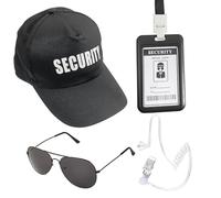 Agent Costume Halloween Security Service Outfit Accessory Secret Spy Costume Props Hat Sunglasses ID card Fake Earpiece Set of 4