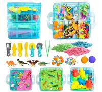 AGENTLAN Dino & Ocean Sensory Bin, Dino & Ocean Sensory Toys with Play Sand for Toddlers Boys and Girls,Kids Toys Gift Sand Box for Age 3 4 5 6 7 8