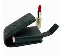 AgentMoon Luxury Handheld Lipstick Pouch with Mirror,Genuine Leather Lip Balm Case with Clamshell Magnetic Hidden Clasp,Exquisite Travel Makeup Lipstick Case., 08 - Dark Green Woven, Classic Sheepskin