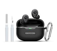 AGENTNANO [3 in 1] for Raycon Everyday Earbuds(2024 Edition) Case Cover with Cleaner kit, Logo Visible Design Shockproof Silicone Protective Cover for Raycon Everyday Earbuds with Carabiner-Black