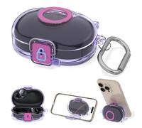AGENTNANO for soundcore by Anker Space A40 Case Cover, Secure Lock & Phone Stand Design Drop Protective TPU Cover with soundcore by Anker Space A40 Earbuds Charging Case with Carabiner-Clear Purple