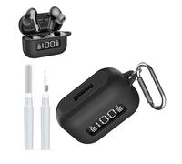 AGENTNANO for TOZ0 NC3 Earbuds(2024) Case Cover with Cleaner kit, Silicone Protective Battery Display Visible Design Cover for TOZO Hybrid Active Noise Cancelling Wireless Earbuds with Carabiner-Black
