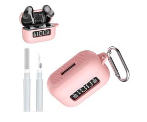 AGENTNANO for TOZ0 NC3 Earbuds(2024) Case Cover with Cleaner kit, Silicone Protective Battery Display Visible Design Cover for TOZO Hybrid Active Noise Cancelling Wireless Earbuds with Carabiner-Pink