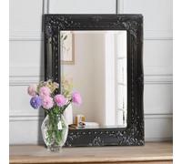 Agenzia 14 Small Distressed Black Ornate Rectangle Wall Mirror 53 X 42Cm