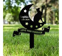 AGEUIRPOD Personalised Cat Grave Markers Pet Headstones for Cats for Lost Cat Sympathy Gift Waterproof Cat Grave Markers Outdoor, Dog Memorial Gift, Customized Flowers Cat Memorial Burial Stake