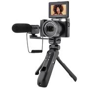 AGFA PHOTO - All-in-One Vlogging Kit: VLG-4K Optical Camera, Powerbank Tripod, Remote Control, Microphone and 32 GB Micro-SD Card Included - Capture Your Moments in 4K with Style! - Black