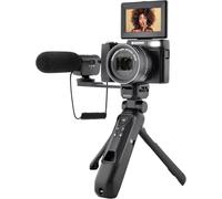 AGFA PHOTO Kit Vlogging Tout-en-Un - Caméra VLG-4K Optical, Zoom Optique 5X, Trépied Powerbank, Télécommande, Microphone, Carte Micro-SD 32Go Inclus, Photo 24MP, Écran LCD 3’’, Batterie Lithium - Noir