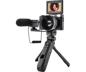 AGFA PHOTO Realishot VLG-4K Kit Vlogging - Caméra 24MP, Vidéo 4K, Ecran LCD 3’’, Zoom Numérique 16X, Capteur CMOS, Batterie Lithium - Noir