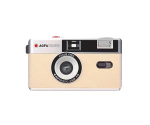 AGFAPHOTO - 35mm Film Camera - 31 mm F9 Lens, Built-in Flash, Fixed Focus, Compatible ISO 200/400/800 - Case and Strap Included - Beige