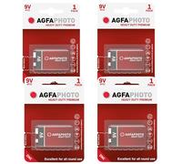 AgfaPhoto 9v Batteries 4 Pack - Heavy Duty Premium Zinc Carbon disposable 9v battery For Low drain devices | Smoke Alarm | Fire Alarm Battery | Smoke Detectors | Remote Control Car | Square Battery |