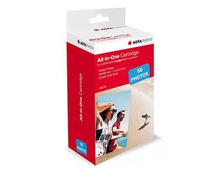 AgfaPhoto Realipix Mini S, P Compatible Ink Cartridge and Paper Kit, 5.3 x 8.6 cm, 50 Sheets, Superior Printing, White, Matte Finish