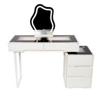 AGGBDYXO Cloud Shaped Mirror Vanity Table with Glass Top - Wooden Makeup Table, Modern Dressing Desk for Bedroom or Bathroom