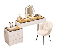 AGGBDYXO Dressing Table with Stool, Vanity Table with Bluetooth Speaker & USB Charging, Makeup Desk with Drawers, Glass Top Dressing Table, 90% Pre Assembled for Bedroom