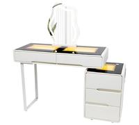 AGGBDYXO Elegant Glass Top Vanity Table with Cloud Mirror - Wooden Makeup Desk, Ideal for Bedroom, Makeup Area or Dressing Room