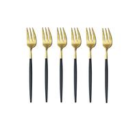 AGGERT 6pcs Black Gold Stainless Steel Tea Fork Dessert Snack Cake Forks