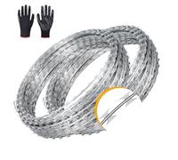 AggFencer 49ft Barbed Razor Wire 2 Rolls, Double Spiral Hot-Dip Galvanized Barb Wire Roll for Crafts Fences, Fence for Critter Deterrent