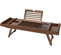 Aggloz | Bath Caddy with Leg | Extendable Bath Tray for Bathtub | Wine Glass, Book, iPad & Phone holders | Adjustable Bath Table Shelf over Tub with Bathroom Accessories | Spa Experience | Brown