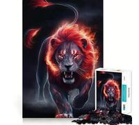 Aggressive Angry Lion Adults Puzzles 1000 Piece Jigsaws Brain Skill Good Thick Pattern Assemble Night Game (38x52cm)