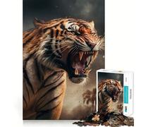Aggressive Angry Tiger 1000 Piece Jigsaw Puzzle for Teenagers Brain Calisthen Bright Detail Hard Challenge Wall Art (38x26cm)
