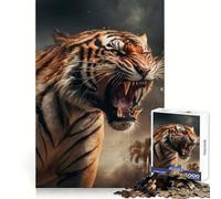 Aggressive Angry Tiger Teenagers 1000 Pieces Puzzle Serene Game Thick Material Pattern Assemble Night Activity (50x75cm)