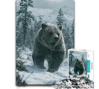 Aggressive Grizzly Bear in Snowy Forest Jigsaw Puzzle, 1000 Piece | Choose a indoor activity for adults around the table for steady concentration.