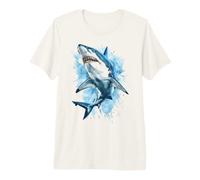 Aggressive Shark Jaws Ocean Predator Watercolor Art Premium T-Shirt