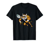 Aggressive Tennis Tiger Mascot with Racket and Headband T-Shirt