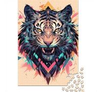 Aggressive Tiger with Geometric Patterns Jigsaw 1000 Pieces, Animal Puzzle for Adults, Indoor Leisure Gift Idea, 38x26cm/1000pcs