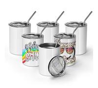 AGH 12 oz Sublimation Tumblers, 6 Pack Straight Tumbler with Lid and Straw, White Flat Cups