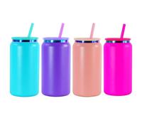 AGH 16oz Stainless Steel Can Tumbler with Lids and Straws,Double wall Rainbow Electroplate Drinking Cups,Reusable Water Tumbler with straws For Ice Coffe Juice Smoothie cup.4 Colors,4pack