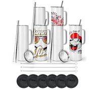 AGH 20OZ Sublimation Straight Skinny Tumbler with Handle, 6Pack Stainless Steel Coffee Mugs with Lids and Straws, Double wall Insulated Tumbler for Coffee,Tea,Beer and Juice.