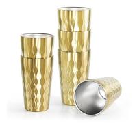 AGH 6 Pack 12oz Stainless Steel Cups for Kids, Pint Cup Double Layer Insulated Cup, Metal Cups Drinking Cups Beer Tumbler Camping Reusable Stackable Cup for Party Outdoor (Matte Gold, 6Pack-12oz)