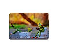 AGHNZ FROGS IN THE BATHROOM Vintage Art Retro Posters Metal Tin Sign Chic Art Retro Iron Painting Bar People Cave Cafe Family Garage Poster Wall Decoration 8x12inch(20x30cm)