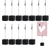aghoer Memo Clip Holder 12 Pieces, Picture Holder with Clips, Stand Wooden Card Table, Vertical Note Cube for Photos. (Black)