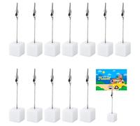 aghoer Memo Clip Holder 12 Pieces, Picture Holder with Clips, Stand Wooden Card Table, Vertical Note Cube for Photos. (White)