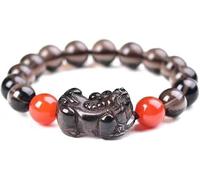 AGHSGDBCE Feng Shui Bracelet, Feng Shui Wealth Bracelet Pixiu Natural Gemstone Red Agate Chakra Bangle, 10MM, Acetate, no gemstone
