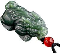 AGHSGDBCE Pixiu Jade Necklace, Feng Shui Wealth Necklace Dragon Pi Yao Charm Level A Fei Cui Jade Green Agate Spacer Cord