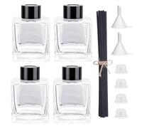 Agidea 4PCS Glass Diffuser Bottles, Refillable Diffuser Bottles Square Shape with 20pcs Reeds Sticks & Black Caps & Funnel, 3.66" High 150ml 5.29 fl oz. Diffuser Jars for Home Oil Fragrance Decoration