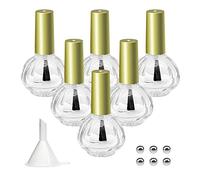 Agidea 6PCS 10ML Empty Glass Nail Polish Bottles, Gold Top, Pumpkin Shape, Reusable, Leak Resistant, BPA Free, Perfect for Nail Art, DIY Projects, Laboratory Use, Comes with Funnel & Mixing Balls