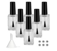 Agidea 6PCS Empty Nail Polish Bottles with Funnel, Empty Fingernail Polish Bottles Glass Rectangle with Brush & Mixing Balls Black (15ML)