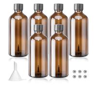 Agidea 6PCS Large Empty Nail Polish Bottles with Brush, Brown Refillable Glass Varnish Cuticle Oil Bottles Travel Containers with Funnel & Mixing Balls for DIY Nail Art Cuticle Oils (100ML)