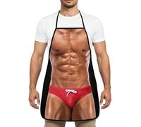 AGIFTMIND Funny Apron for Men, Muscle Man Aprons for Cooking Grilling Baking Christmas White Elephant Gag Gifts Exchange (Red)