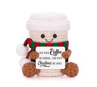 AGIFTMIND Positive Coffee Plush Doll Funny Handmade Crochet Cup with Uplifting Card, Unique Gifts for Coffee Lovers Women Friends Birthday Graduation (XmasEspresso)