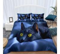 Agile Cat Lying On Pillow Print Duvet Cover Bedding Set for Single Bed Dark Gray Pattern Comforter Cover Set for Kids Adult Soft Bedroom Quilt Cover Set with 2 Pillowcases